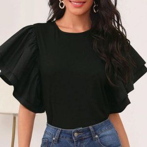 Black Shirt with Ruffle Sleeves